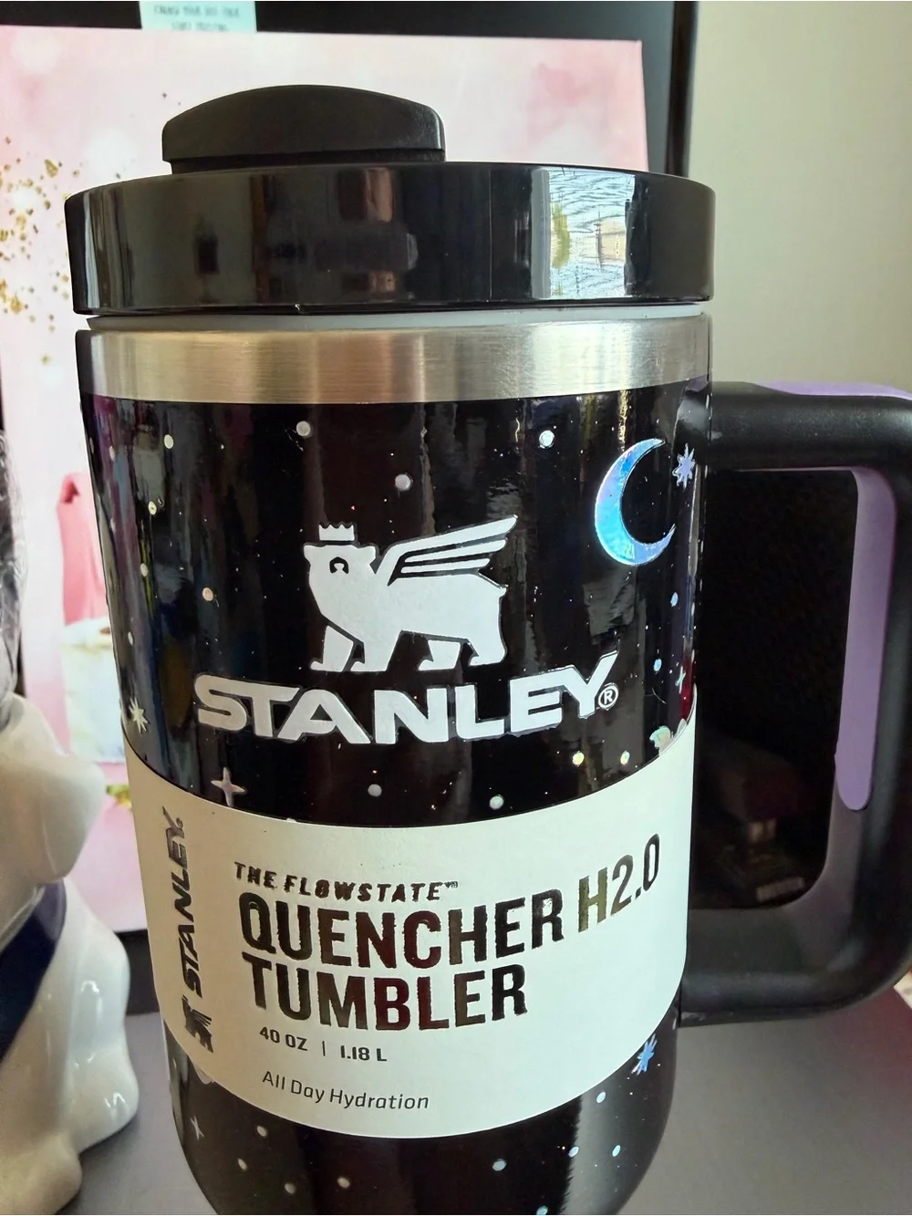 Stanley Quencher H2.0 Tumbler - Black & Purple with Stars, Moon, Bats RARE - Picture 3 of 9